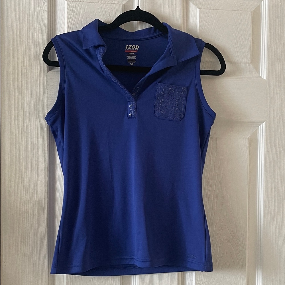 Izod royal cobalt blue stretchy sleeveless golf shirt